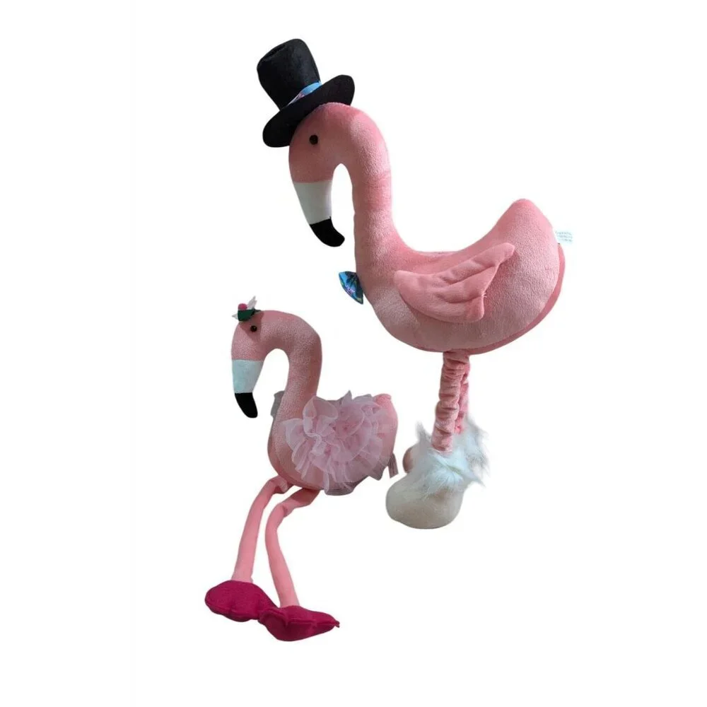 Pink Flamingo Plush Stuffed Animal‎ Set Top Hat Tutu Tropical Decor 22 Inch
